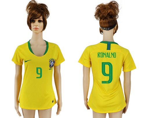 Women's Brazil #9 Ronalno Home Soccer Country Jersey